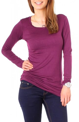 Easy Young Fashion - Damen Basic Langarmshirt - Rundhals Longshirt - Unterziehshirt Skinny Fit 1098A - Merlot S/M von Easy Young Fashion