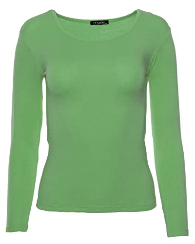 Easy Young Fashion - Damen Basic Rundhals Shirt - Langarm Unterziehshirt - Skinny Fit 1093 - Lindgrün M von Easy Young Fashion