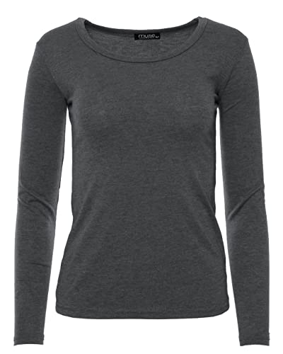 Easy Young Fashion - Damen Basic Rundhals Shirt - Langarm Unterziehshirt - Skinny Fit 1093 - Dunkelgrau meliert M Easy Young Fashion - Damen Basic Rundhals Shirt - Langarm Unterziehshirt - Skinny Fit 1093 - Dunkelgrau meliert M von Easy Young Fashion