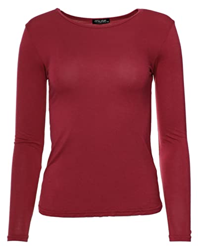 Easy Young Fashion - Damen Basic Rundhals Shirt - Langarm Unterziehshirt - Skinny Fit 1093 - Dunkelrot L Easy Young Fashion - Damen Basic Rundhals Shirt - Langarm Unterziehshirt - Skinny Fit 1093 - Dunkelrot L von Easy Young Fashion