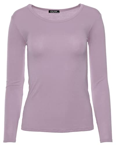 Easy Young Fashion - Damen Basic Rundhals Shirt - Langarm Unterziehshirt - Skinny Fit 1093 - Mauve M von Easy Young Fashion