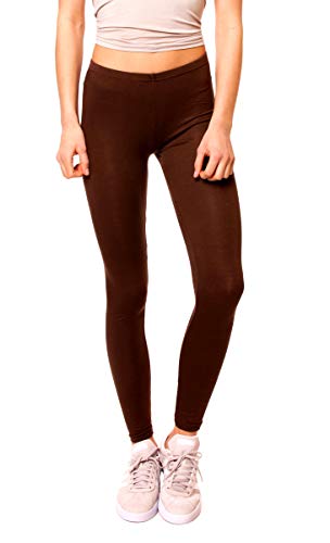 Easy Young Fashion - Damen Basic Leggings in Matt oder Glanz-Optik - atmungsaktive weiche Lange Hose LG08 - Dunkelbraun von Easy Young Fashion