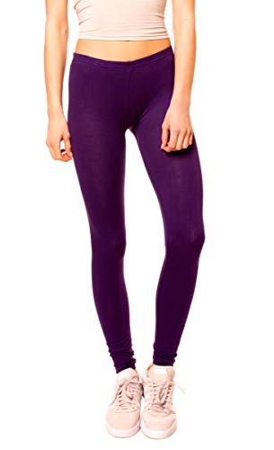 Easy Young Fashion - Damen Basic Leggings in Matt oder Glanz-Optik - atmungsaktive weiche Lange Hose LG08 - Violett von Easy Young Fashion