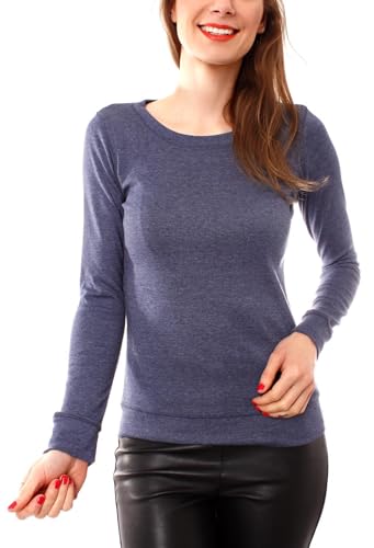Easy Young Fashion - Damen Basic Pullover figurbetont- Langarm Sweatshirt mit Rundhals - Skinny Fit 3237 - Jeansblau L von Easy Young Fashion