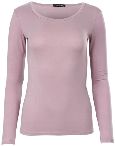 Easy Young Fashion - Damen Basic Rundhals Shirt - Langarm Unterziehshirt - Skinny Fit 1093 - Flieder M von Easy Young Fashion