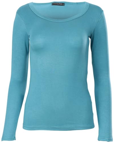 Easy Young Fashion - Damen Basic Rundhals Shirt - Langarm Unterziehshirt - Skinny Fit 1093 - Jade L von Easy Young Fashion