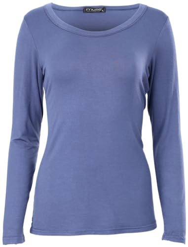 Easy Young Fashion - Damen Basic Rundhals Shirt - Langarm Unterziehshirt - Skinny Fit 1093 - Jeansblau M von Easy Young Fashion