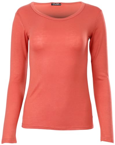 Easy Young Fashion - Damen Basic Rundhals Shirt - Langarm Unterziehshirt - Skinny Fit 1093 - Rost L von Easy Young Fashion