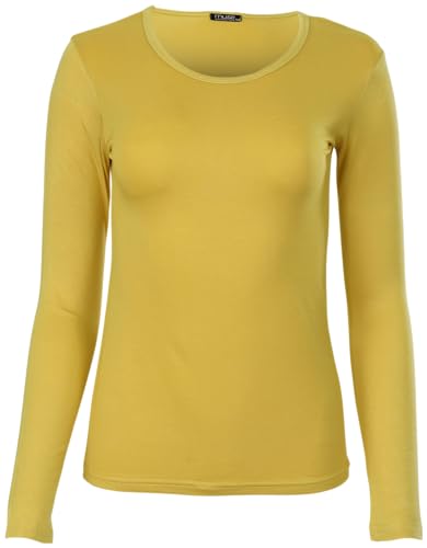 Easy Young Fashion - Damen Basic Rundhals Shirt - Langarm Unterziehshirt - Skinny Fit 1093 - Senfgelb L von Easy Young Fashion