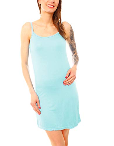 Easy Young Fashion - Damen Basic Spaghettiträger Longtop - kurzes Unterkleid - langes Tank Top Kleid - Baumwoll Nachtkleid 8009 - Eisblau Easy Young Fashion - Damen Basic Spaghettiträger Longtop - kurzes Unterkleid - langes Tank Top Kleid - Baumwoll Nachtkleid 8009 - Eisblau von Easy Young Fashion
