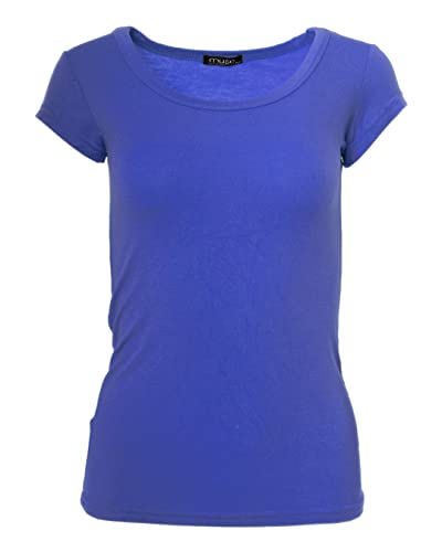 Easy Young Fashion - Damen Basic Rundhals T-Shirt - Kurzarm Unterziehshirt Skinny Fit 1001 - Blau M von Easy Young Fashion