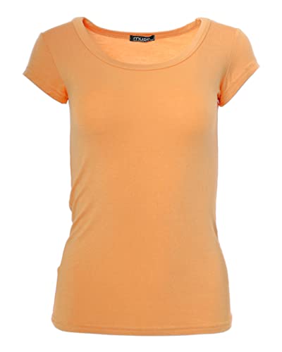 Easy Young Fashion - Damen Basic Rundhals T-Shirt - Kurzarm Unterziehshirt Skinny Fit 1001 - Apricot L von Easy Young Fashion