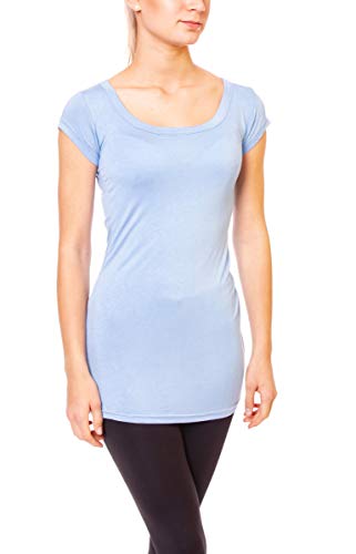 Easy Young Fashion - Damen Basic T-Shirt - langes Kurzarm Longshirt - Rundhals Longsleeve - Unterziehhemd Skinny Fit 1002 - Hellblau M von Easy Young Fashion