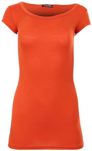 Easy Young Fashion - Damen Basic T-Shirt - langes Kurzarm Longshirt - Rundhals Longsleeve - Unterziehhemd Skinny Fit 1002 - Papaya M von Easy Young Fashion