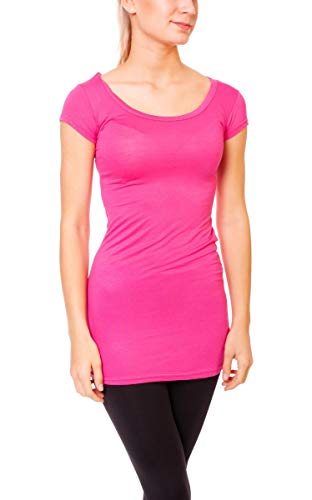 Easy Young Fashion - Damen Basic T-Shirt - langes Kurzarm Longshirt - Rundhals Longsleeve - Unterziehhemd Skinny Fit 1002 - Rosa L von Easy Young Fashion