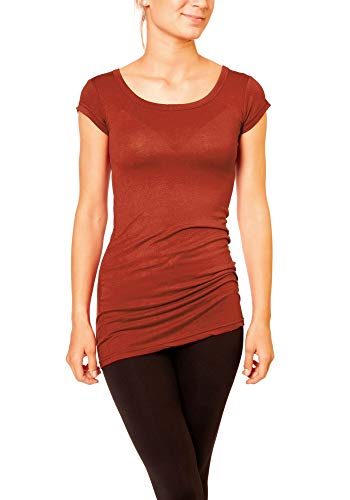 Easy Young Fashion - Damen Basic T-Shirt - langes Kurzarm Longshirt - Rundhals Longsleeve - Unterziehhemd Skinny Fit 1002 - Terracotta M von Easy Young Fashion