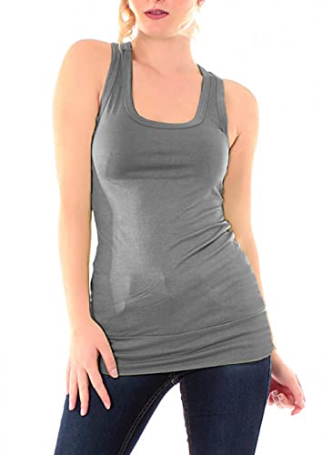 Easy Young Fashion - Damen Basic Tanktop - Fitness Top - Ringerrücken Sport - Shirt Skinny Fit Trägertop Unterhemd 8002 - Dunkelgrau von Easy Young Fashion
