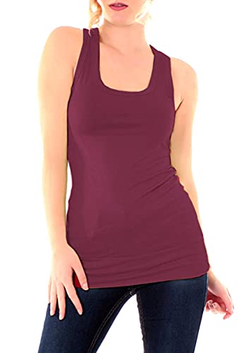Easy Young Fashion - Damen Basic Tanktop - Fitness Top - Ringerrücken Sport - Shirt Skinny Fit Trägertop Unterhemd 8002 - Dunkle Beere von Easy Young Fashion