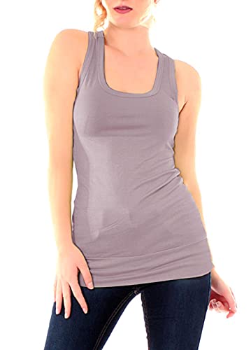 Easy Young Fashion - Damen Basic Tanktop - Fitness Top - Ringerrücken Sport - Shirt Skinny Fit Trägertop Unterhemd 8002 - Mauve von Easy Young Fashion