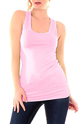 Easy Young Fashion - Damen Basic Tanktop - Fitness Top - Ringerrücken Sport - Shirt Skinny Fit Trägertop Unterhemd 8002 - Rosa von Easy Young Fashion