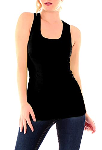 Easy Young Fashion - Damen Basic Tanktop - Fitness Top - Ringerrücken Sport - Shirt Skinny Fit Trägertop Unterhemd 8002 - Schwarz von Easy Young Fashion