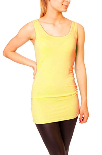 Easy Young Fashion - Damen Basic Trägertop - ärmelloses Longtop Extra Lang - Skinny Fit 9002 - OneSize (Blassgelb) von Easy Young Fashion