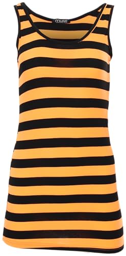 Easy Young Fashion - Damen Basic Trägertop - ärmelloses Longtop Extra Lang - Skinny Fit 9002 - OneSize (Orange-Schwarz gestreift) von Easy Young Fashion
