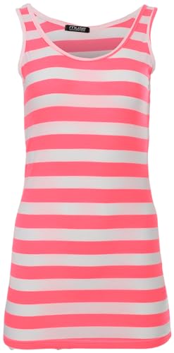 Easy Young Fashion - Damen Basic Trägertop - ärmelloses Longtop Extra Lang - Skinny Fit 9002 - OneSize (Pink-Weiß gestreift) von Easy Young Fashion