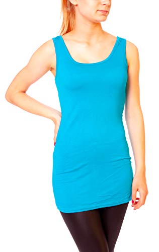Easy Young Fashion - Damen Basic Trägertop - ärmelloses Longtop Extra Lang - Skinny Fit 9002 - OneSize (Türkis) von Easy Young Fashion