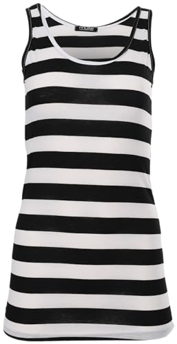 Easy Young Fashion - Damen Basic Trägertop - ärmelloses Longtop Extra Lang - Skinny Fit 9002 - OneSize (Weiß-Schwarz gestreift) von Easy Young Fashion