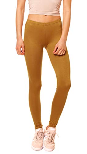 Easy Young Fashion - Damen Basic Leggings in Matt oder Glanz-Optik - atmungsaktive weiche Lange Hose LG08 - Curry von Easy Young Fashion