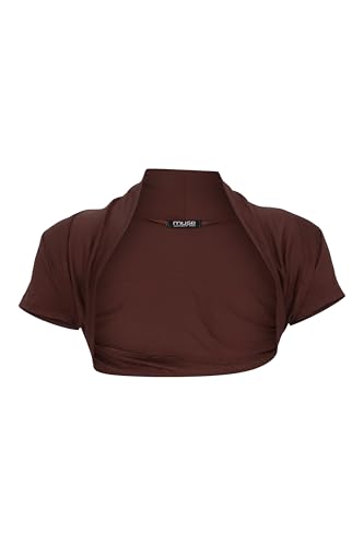 Easy Young Fashion Damen Bolero Jäckchen Kurzarm - elastisch & figurbetont - Basic Schulterjacke - weiche Open Front Jacke 3009 - (Dunkelbraun) von Easy Young Fashion