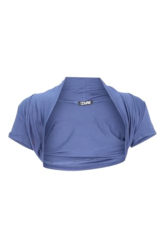 Easy Young Fashion Damen Bolero Jäckchen Kurzarm - elastisch & figurbetont - Basic Schulterjacke - weiche Open Front Jacke 3009 - (Jeansblau) von Easy Young Fashion