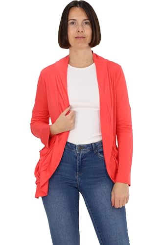 Easy Young Fashion Damen Cardigan - Open Front Jäckchen locker geschnitten, bequem und trendy mit Seitentaschen - leichte dünne Langarm Basic Jacke 728 - (Coral 34-40) von Easy Young Fashion