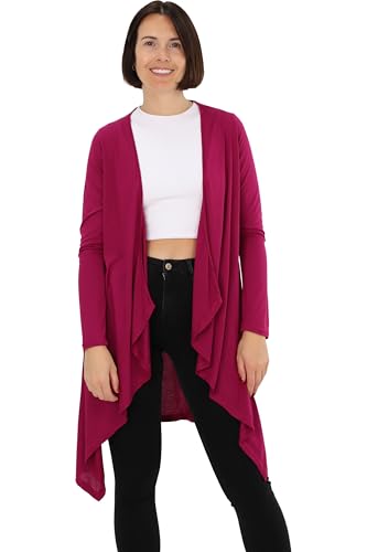 Easy Young Fashion Damen Cardigan - offenes Langarm Jäckchen asymmetrisch geschnitten - Open Front Wasserfall Jersey Jacke 806 - (Beere M/L) von Easy Young Fashion