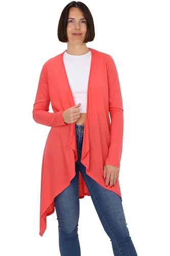 Easy Young Fashion Damen Cardigan - offenes Langarm Jäckchen asymmetrisch geschnitten - Open Front Wasserfall Jersey Jacke 806 - (Coral S/M) von Easy Young Fashion