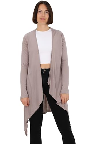 Easy Young Fashion Damen Cardigan - offenes Langarm Jäckchen asymmetrisch geschnitten - Open Front Wasserfall Jersey Jacke 806 - (Fango M/L) von Easy Young Fashion