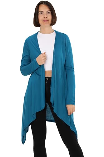 Easy Young Fashion Damen Cardigan - offenes Langarm Jäckchen asymmetrisch geschnitten - Open Front Wasserfall Jersey Jacke 806 - (Petrol S/M) von Easy Young Fashion