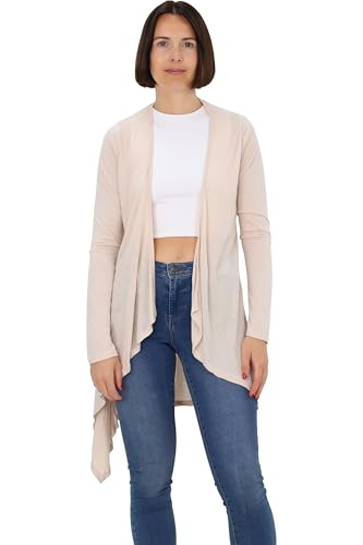 Easy Young Fashion Damen Cardigan - offenes Langarm Jäckchen asymmetrisch geschnitten - Open Front Wasserfall Jersey Jacke 806 - (beige M/L) von Easy Young Fashion
