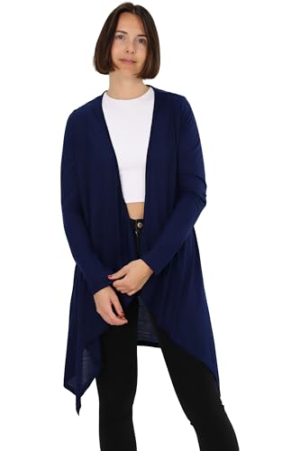 Easy Young Fashion Damen Cardigan - offenes Langarm Jäckchen asymmetrisch geschnitten - Open Front Wasserfall Jersey Jacke 806 - (dunkelblau M/L) von Easy Young Fashion