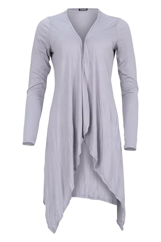 Easy Young Fashion Damen Cardigan - offenes Langarm Jäckchen asymmetrisch geschnitten - Open Front Wasserfall Jersey Jacke 806 - (grau S/M) von Easy Young Fashion