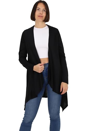 Easy Young Fashion Damen Cardigan - offenes Langarm Jäckchen asymmetrisch geschnitten - Open Front Wasserfall Jersey Jacke 806 - (schwarz S/M) von Easy Young Fashion