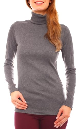 Easy Young Fashion - Damen Feinripp Rollkragen Shirt - enges Langarm Unterziehshirt - Rolli Skinny Fit 2083 - Dunkelgrau S von Easy Young Fashion