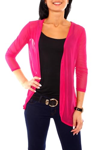 Easy Young Fashion - Damen Mesh Cardigan zum binden - transparentes Langarm Jäckchen - leichte Netz Jacke - Cover up 7058 - Pink von Easy Young Fashion