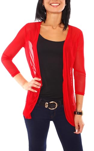 Easy Young Fashion - Damen Mesh Cardigan zum binden - transparentes Langarm Jäckchen - leichte Netz Jacke - Cover up 7058 - Rot von Easy Young Fashion