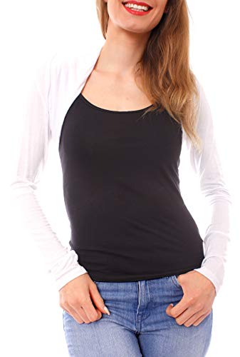 Easy Young Fashion - Damen Jersey Bolero - Langarm Schulterjacke - kurzer offener Crop Cardigan 2008 OneSize (34-38) - Weiß von Easy Young Fashion