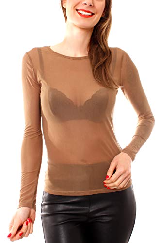 Easy Young Fashion Damen Mesh Langarmshirt Transparent One Size 8032 von Easy Young Fashion