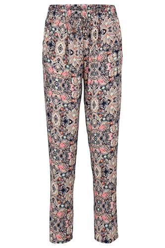 Easy Young Fashion Damen Sommerhose - Florale Freizeithose mit elastischem Bund - Lange Boho Hose - Strandhose Stoffhose aus Baumwolle 777 - (Coral-Blau-G) von Easy Young Fashion