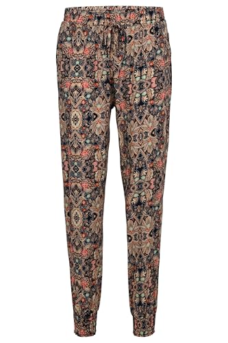 Easy Young Fashion Damen Sommerhose - Florale Freizeithose mit elastischem Bund - Lange Boho Hose - Strandhose Stoffhose aus Baumwolle 777 - (Coral-Schwarz) von Easy Young Fashion