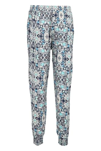 Easy Young Fashion Damen Sommerhose - Florale Freizeithose mit elastischem Bund - Lange Boho Hose - Strandhose Stoffhose aus Baumwolle 777 - (Türkis-Blau) von Easy Young Fashion